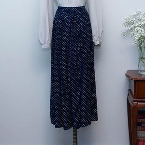 Size L, Navy Polkadot Midi Skirt, Elastic Waist